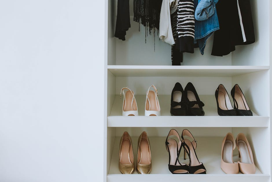 Organized shoe rack in a custom closet